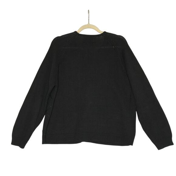 TIARA Embroidery Knit Cardigan Women XL Black Retro Nostalgia VTG Clasic Holiday - Picture 2 of 9